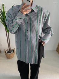 Women's Blouses Women Green Striped Slit Big Size Blouse Lapel Long Sleeve Loose Fit Shirt Fashion Tide Spring Autumn 2023 C351