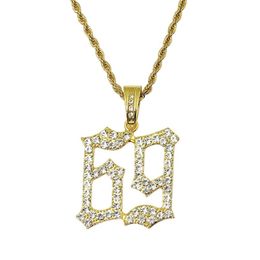 hip hop number 69 diamonds pendant necklaces for men golden silver alloy rhinestone luxury 6ix9ine necklace Cuban chain fashion je282f