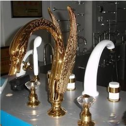 Widespread 3 PIECE ROMAN TUB SWAN FAUCET BATHROOM bathtub TAP crystal handles308W