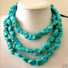 New 10-14mm Turkey Turquoise Irregular Necklace 32''-50 304e