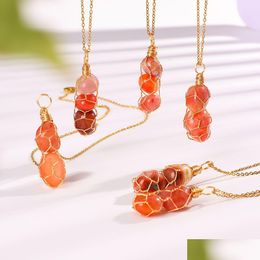 Pendant Necklaces Natural Irregar Red Agate Chip Stone Beads Gold Winding Net Necklace For Women Men Drop Delivery Jewellery Pe Dhgarden Dhn91