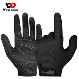 Cycling Gloves WEST BIKING Summer Cycling Gloves Full Finger MTB Bike Gloves Touch Screen Non-Slip Silicone Palm Rest Driving Riding Gloves HKD230720