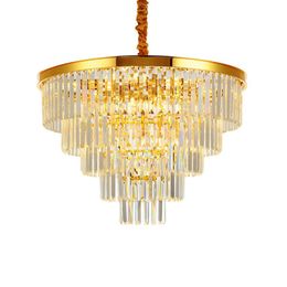 Luxury Modern Crystal Chandelier Round Living Room Chain Chandeliers Lighting Home Decoration Gold LED Pendant lamp Cristal Lustre231A