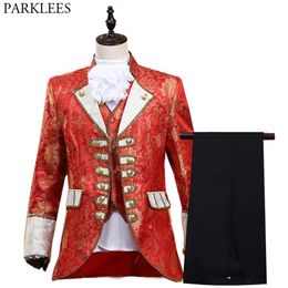 Mens Classic Court Prince Costume 5 Pcs Victorian Gothic Vintage Outfit Suit for Halloween Cosplay Masquerade Party Red 210522222b