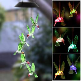 Color Change LED Solar Power Wind Chime Six Hummingbird Waterproof Outdoor Solar Lamp Light For Home Party Garden Yard Patio246O