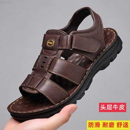 Sandals Men's Genuine Leather 2023 New Sandals Non-slip Wear-resistant Breathable Casual Beach Shoes Soft-soled Comfortable Male Sandals L230720