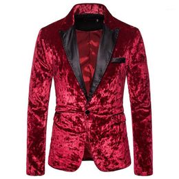 Red Velvet One Button Dress Blazer Men 2019 Brand New Nightclub Prom Men Suit Jacket Party Wedding Stage Singers Costume Homme1244C