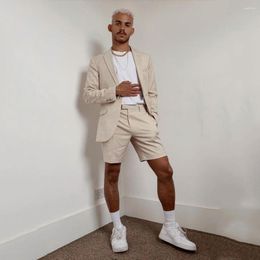 Men's Suits Slim Fit 2-Piece Suit Single Breasted Short With Notch Lapels Beige Pants Regular Set For Wedding Party