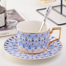 Classic Bone China Coffee Cups With Saucers Tableware Coffee Mugs With Spoon Set Afternoon Tea Set Home Kitchen273Y