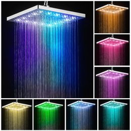 New 6 Inch LED Stainless Steel Shower Rainfall Rain Shower Head High Pressure Rainshower Colourful Discolouring Shower Head Square B2947