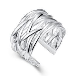 Whole 925 Sterling Silver Plated Fashion Braided ring - Opening Jewellery LKNSPCR022238U
