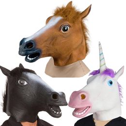Halloween Masks Latex Horse Head Cosplay Animal Costume Set Theater Prank Crazy Party Props Head Set Horse Mask Dog Horse Masks 22236T