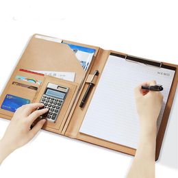 A4 Conference Folder Genuine Leather Case Portfolio Organiser with Calculator & Card & Ball Pen Document Wallet Custom Logo2891