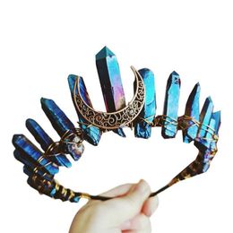 2020 Boho Vintage Witch Tiara Faux Raw Crystal Headband Alloy Moon Angel Aura Crown CX200819271I