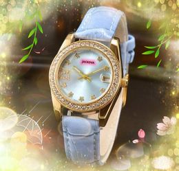 Small dial quartz fashion womens watches star diamond-studded steel case bee dress clock wholesale good looking genuine leather strap wristwatch Montre de Luxe gift