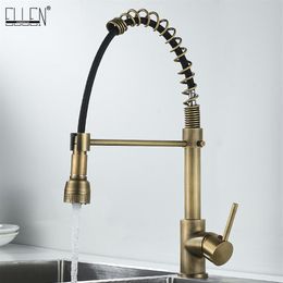 ELLEN Antique Bronze Kitchen Faucet Cold Water Mixer Tap Spring Type Brass Deck Mounted Sink Faucets EL9009A289q