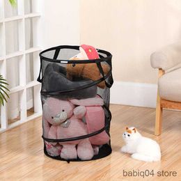 Storage Baskets Large Capacity Laundry Basket Foldable Polyester Mesh Portable Home Storage Basket Transparent Bucket Baskets For Dirty Clothes R230720