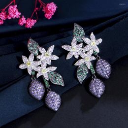 Dangle Earrings ThreeGraces Delicate Flower Leaf For Women Chic Multicolor Cubic Zirconia Wedding Banquet Costume Jewelry E1289