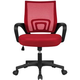 Computer Desk Rolling Chair Mid-Back Mesh Office Chair Height Adjustable Red230k