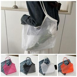 Shopping Bags Fishnet Mesh Hollow Beach Bag Retro Transparent Foldable All-match Large Capacity
