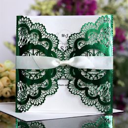 100 pieces lot Laser Cut Love Bird Shiny Green Customize Print Wedding Invitation Card Reflective Engagement IC115G182C