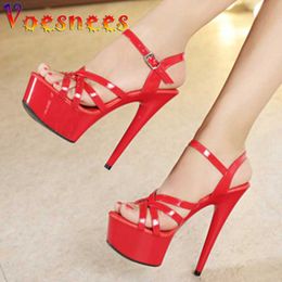 Sandals Fashion Sexy Open Toe 15 17 CM Black Red Color High Heels 2022 Summer Fashion Sandals Party Dress Wedding Nightclub Women Shoes L230720