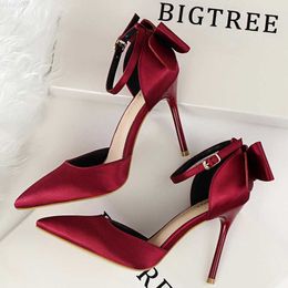 Sandals BIGTREE Shoes Bow-knot High Heels Women Shoes Satin Woman Pumps Sexy Wedding Shoes Stiletto Heels Hollow Woman Sandals Size 43 L230720