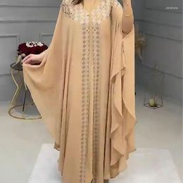 Casual Dresses Luxury Rhinestone African Women's Dress Kaftan Clothing Ramadan Robe Chiffon Dubai Abaya Marocaine Women