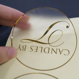Custom Round Gold Transparency Clear Adhesive Stickers 1inch Translucent Labels with Gold Logo Waterproof285k