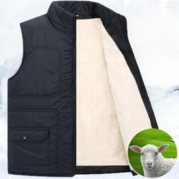Men's Vests 2023 Men Autumn Winter Middle-aged Wool Vest Male Stand Collar Warm Waistcoat Thicken Solid Colour Sleeveless Coats D350