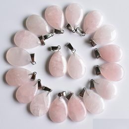 Charms Natural Stone Pink Rose Quartz Opal Tigers Eye Turquoise Water Drop Shape White Black Crystal Pendants For Necklace A Dhgarden Dhiz8