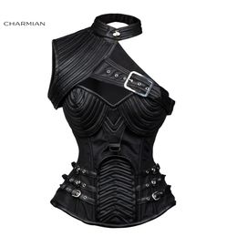 Vintage Gothic Corset Steampunk Corset Women Clothing Armour Bustier With Shoulder Bolero Steel Boned Corset263T