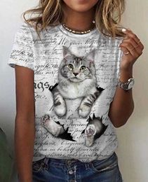 Summer New Animal Series Digital Printing Men's and Women's Short Sleeve T-shirt Cracked Cat Personality Round Neck