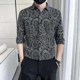 Men's Casual Shirts Summer Fashion Cashew Flower Shirt For Men High-quality Half Sleeve Slim Business Dress Streetwear Clothing