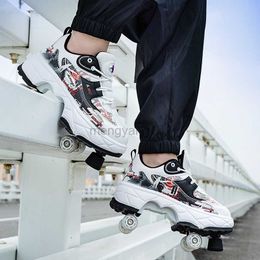 Inline Roller Skates 2023 New Deform Roller Skates 4 Wheels Child Youth Deformation Shoes Fashion Parkour Sneakers Kid Children Running Footwear Gift HKD230720