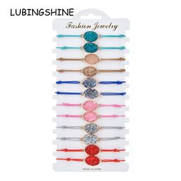 Boho 12pcs Sets Elastic Natural Stone Druzy Oval Charms Bracelet Women Girl Kids Adjustable Rope Chain Crystal Wristband Jewelry278M