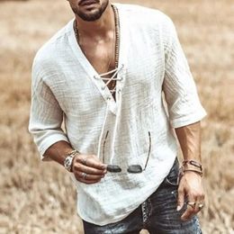 Men's White Summer Tops Casual T-Shirt Men Blouse Cotton Linen Shirts Man T Shirt Clothing Chemise Hombre Homme Camisetas