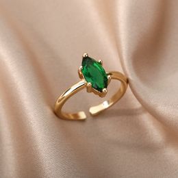 Zircon Green Rings For Women Stainless Steel Adjustable BirthStone Finger Couple Ring Female Wedding Aesthetic Jewelry Gift 2023