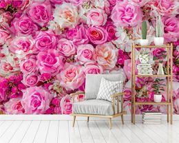Sfondi Bacal Carta da parati personalizzata Nordic Modern Pink Roses TV Sfondo Muro Decorazione della casa Soggiorno Camera da letto Murales 3d