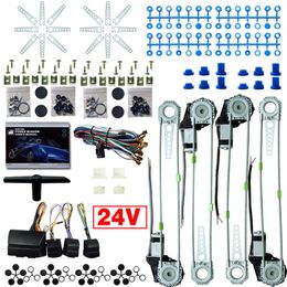 LEEWA Car Truck DC24V Universal 4 Doors Electronice Power Window kits With 8pcs Swithces & Harness #2978319q