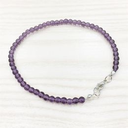 MG0141 Whole Natural Amethyst Anklet Handmade Purple Crystal Mala Bead Anklet 4 mm Mini Gemstone Jewelry240g