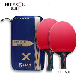 Huieson 2Pcs Carbon Table Tennis Racket Set 5 6Star New Upgraded Ping Pong Bat Wenge Wood & Fibre Blade with Cover207V