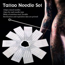 100pcs Mixed Tattoo Needle Set 3RL 5RL 7RL 9RL 5M1 7M1 9M1 5RS 7RS 9RS Stainless Steel Round Liner Professional Permanent Tattoo T298M