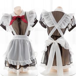 Festival Stage Costume Female Cute Maid Dress Coaplay Maid Suit Retro Clothing Transparent Apron Uniform New Erotic Lingerie 797228E