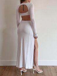 Women's T Shirts Elegant And Alluring Women S Long Sleeve Two Piece Skirt Set With Bodycon Crop Top Wrapped Maxi - Perfect For Party