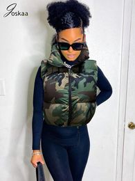 Women's Vests Joskaa Camouflage Vest Women Clip Cotton Stand Collar Zipper Sleeveless Cropped Padded Jacket 2023 Casual Outerwear Streetwear