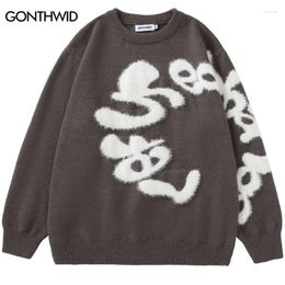 Men's Sweaters Harajuku Fluffy Letter Sweater Hip Hop Knitted Jumpers Streetwear 2023 Men Fashion Casual Loose Pullover Knitwear