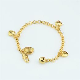 Fashion Baby Kids Women Gold Colour Filled Lovely Smooth HEART Jingle Bell Charm Bracelet NEW256Y