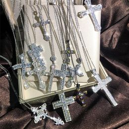 Europe and America 18K White Gold Plated Bling CZ Cross Pendant Necklace for Men Women Fashion Jewellery Nice Gift244Q
