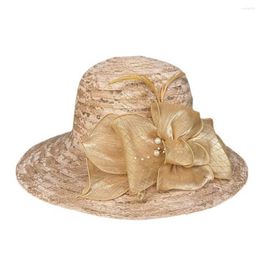 Berets Breathable Hat Elegant Wide Brim Lace Stitching Beach Fascinator With Faux Pearls Summer Women's Bucket For A Stylish